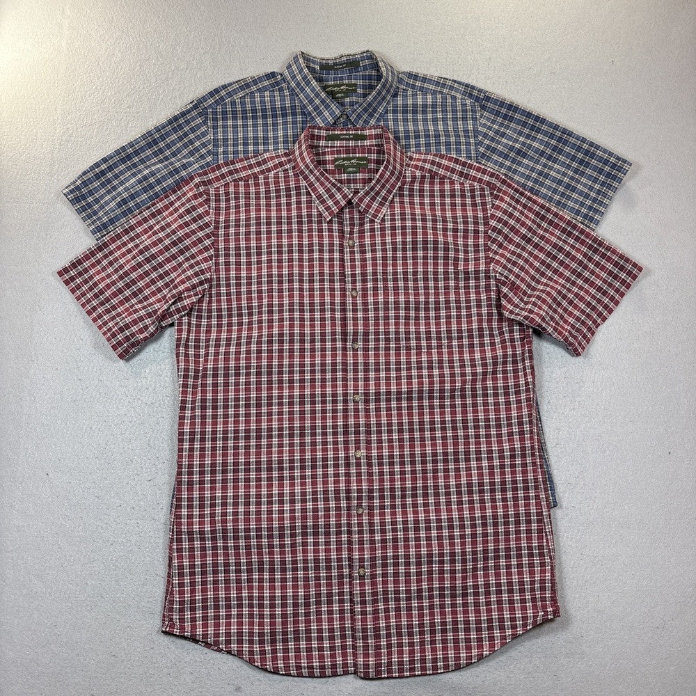 Eddie Bauer Shirt Men Classic Fit SS Shirt Button Down‎ Plaid Size TL Lot of 2